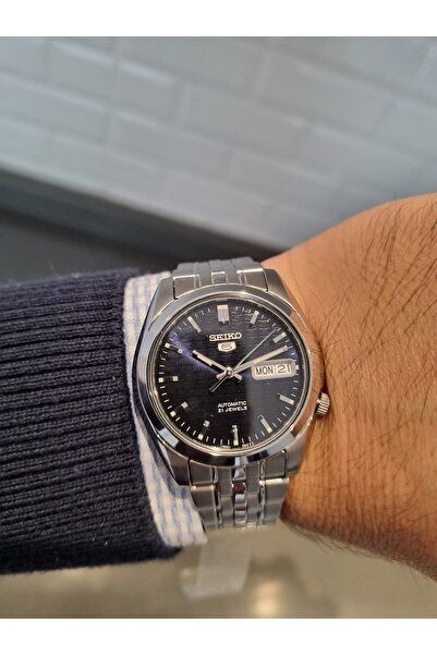 Seiko 5- Automatic Navy Blue Dial Calendar Steel Bracelet 3 Atm Waterproof Men Wristwatch