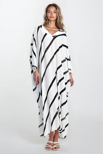 VAGGON Φόρεμα με μοτίβο ρίγες V λαιμόκοψη Plus Size Viscose
