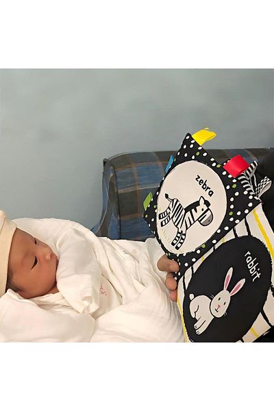 Generic 2-piece Baby Early Education Book Set, High Contrast Black And White Interactive Crinkled Cloth Book