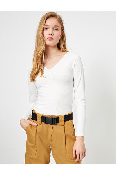 Koton Tricou cu mânecă lungă cu decolteu în V de bază