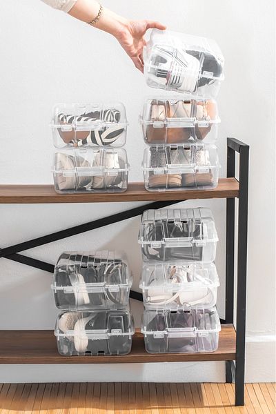 FERAH PLASTİK Spacious Plastic 10-Piece Transparent Shoe Storage Box – Portable Organizer Box with Lid