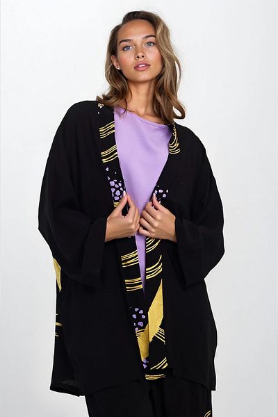 VAGGON Set de bluză și pantaloni kimono cu model de mărime mare