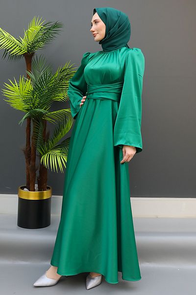 GİZ AGİYİM Dark Green Nazli Hijab Dress