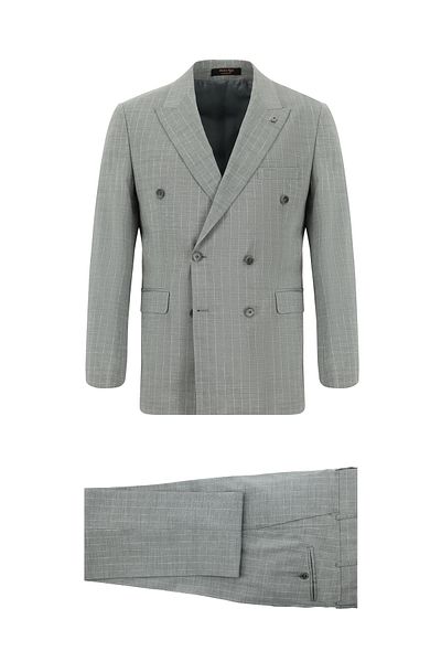 Abdullah Kiğılı Slim Fit Slim Fit Linen Striped Double-Breasted Suit