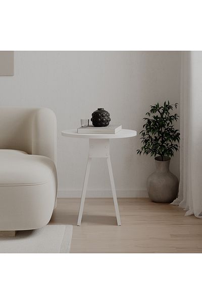 Mourah Home Modern Chen Side Table White Round Shape Coffee Table Living Room