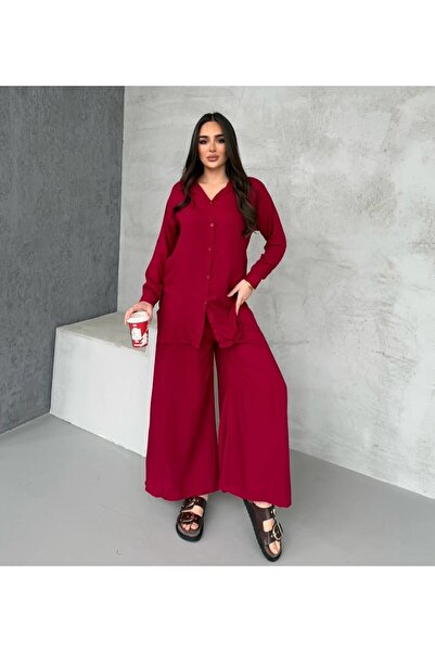 MitraMina Attstil Viscose Burgundy Double Loose Bottom Top Set