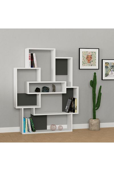 Mourah Home وحدة عرض مكتبة بارس الحديثة باللون الأبيض والرمادي