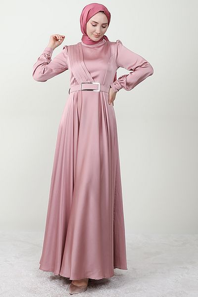 Giza Giyim Πλισέ Μπροστινό Hijab Βραδινό Φόρεμα Πούδρα