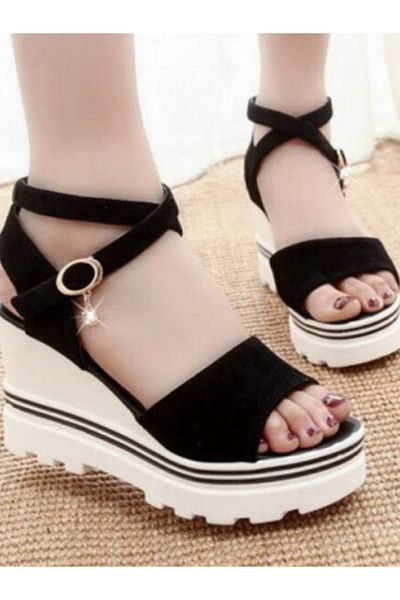 MACON New Summer High Heels Wedges EU35 for Women – Black