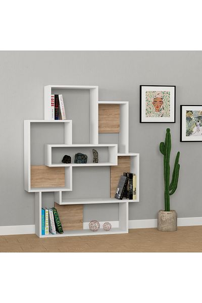 Mourah Home وحدة عرض مكتبة Barce الحديثة ذات تأثير خشب البلوط الأبيض