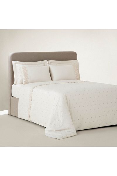 Ecocotton Ahter Double Duvet Cover Set 100% Organic Cotton Satin Embroidered Beige 200x220 Cm