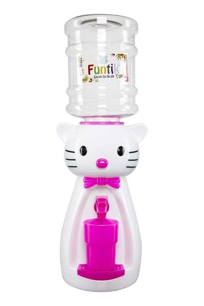 Funtik Leakproof Water Dispenser for Children with White Pink Cat Figure 1.9 Liter Large Size Cup 50 cm
