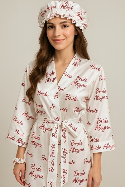 LOLLY PONY Kişiye özel gelin bride isme özel sabahlık bone set