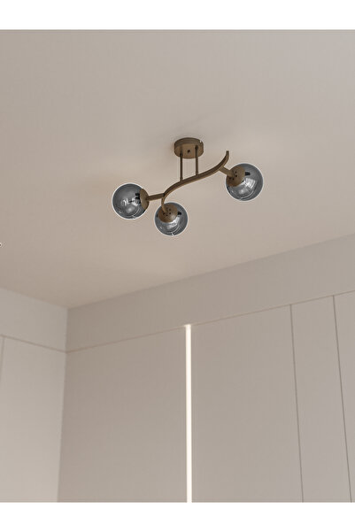 avizade NORİA Eskitme Metal Gövdeli 3’lü Füme Cam Küre Avize | Kavisli Tavan Aydınlatma Avize Modeli