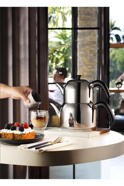 OLİKA Lina 4 Parça Çelik Çaydanlık Seti Üst demlik: 1.20L Alt demlik: 2.25L.
