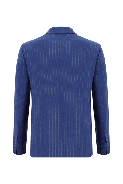 Abdullah Kiğılı Super Slim Fit Ekstra Dar Kesim Keten Çizgili Kruvaze Takım Elbise