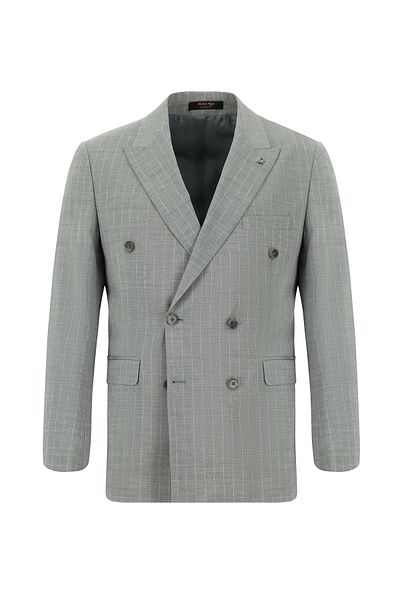 Abdullah Kiğılı Slim Fit Slim Fit Linen Striped Double-Breasted Suit