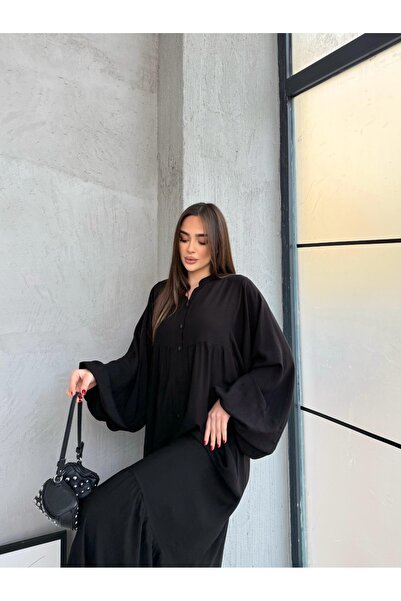 MitraMina Hakim Yaka Yarım Düğmeli Gömlek Elbise