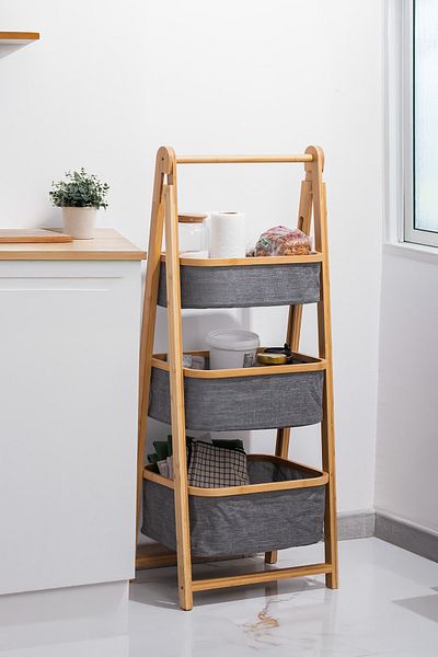 Porsima 2085 3 Tier Drawer Cabinet Wooden Bamboo Leg Organizer Toy Basket Bathroom Kitchen Organizer