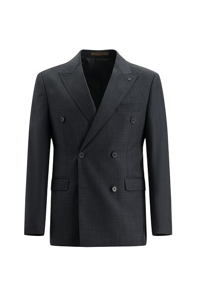 Abdullah Kiğılı Slim Fit Slim Fit Double Breasted Patterned Wool Suit