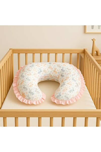 JUNİPERUS وسادة الرضاعة الطبيعية المكشكشة ووسادة الدعم مزدوجة الجوانب مصنوعة من نسيج قطني 100%