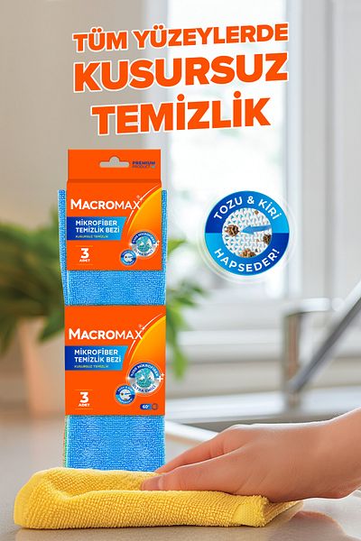 MACROMAX Microfiber Cleaning Cloth 3 Pack, Ultra Absorbent Dust Collector Multi-Purpose Surface Cloth