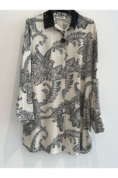 FUAT GÜRSEN Ethnic Patterned Linen Tunic with Laced Collar