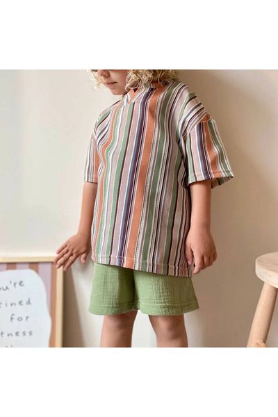 Yalçınoğlu Kids Linen Top & Muslin Shorts Set for Kids (Ages 3-12) – Colorful and Comfortable Summer Style