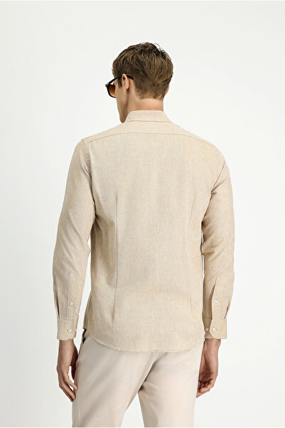 Kiğılı Βαμβακερό λινό πουκάμισο με μακριά μανίκια Slim Fit Slim Fit