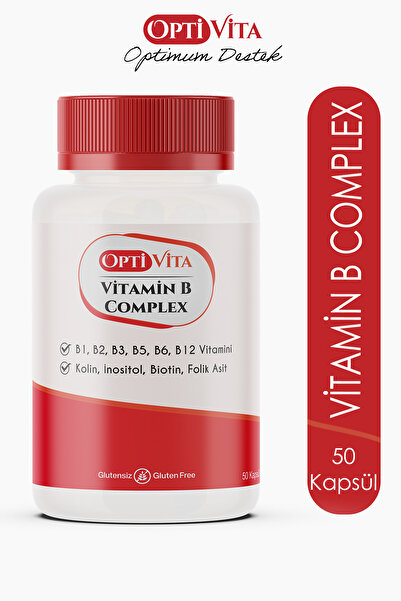 Optivita Vitamin B Complex 50 Kapsül B1, B2, B3, B5, B6, B12 Vitaminleri, Kolin, İnositol, Folik Asit, Biotin