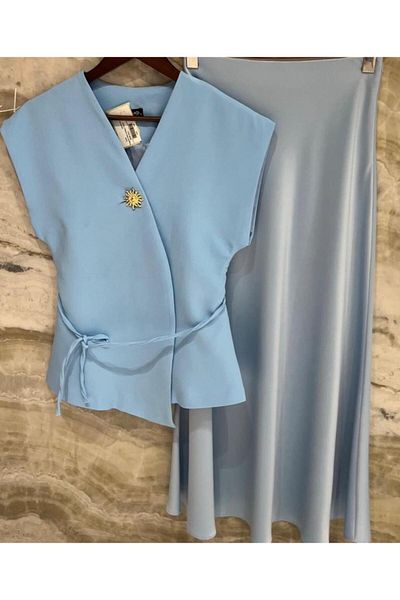 FEMİNEER.com VESTĂ ALBASTRĂ ASIMETRICĂ CU Căptușeală