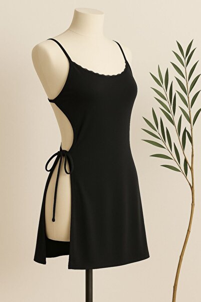 Stail Moda Kadın Siyah Sexy Dalgıç Cut Out Detaylı Şık Özel Gecelk Kadın Elbi...