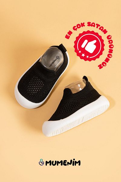 Mumenim Luuq Baby - Kids Flexible Orthopedic Soft Sole Stylish Black First Step Sports Shoes - Sports Sneaker