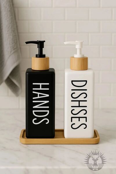 KaraWent Home 2'li Sıvı Sabunluk Seti Bambu Kapaklı Altlıklı - Hands&dishes Y...