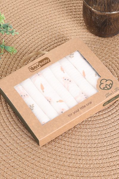 VaVbaby Set of 7 Baby Mouth Wipes – 100% Cotton, Soft and Absorbent Pink Rabbit