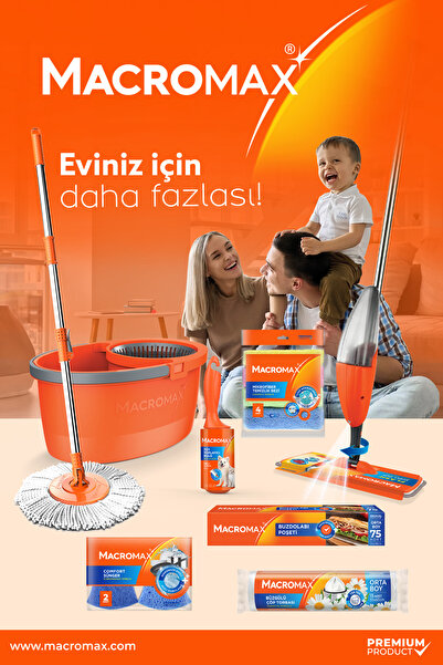 MACRO MAX First Pratik Sıkmalı Paspas Seti Yüksek Emici Şerit Mop ve Kova