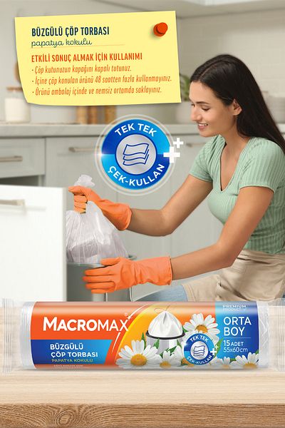 MACROMAX كيس قمامة برباط مقاس متوسط ​​(55 × 60 سم) معطر بالبابونج 15 قطعة عبوة اقتصادية للغاية