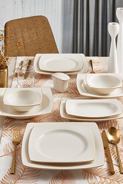 Güral Porselen Bone Caroline 62 Parça Yemek Takımı Altın Fileli