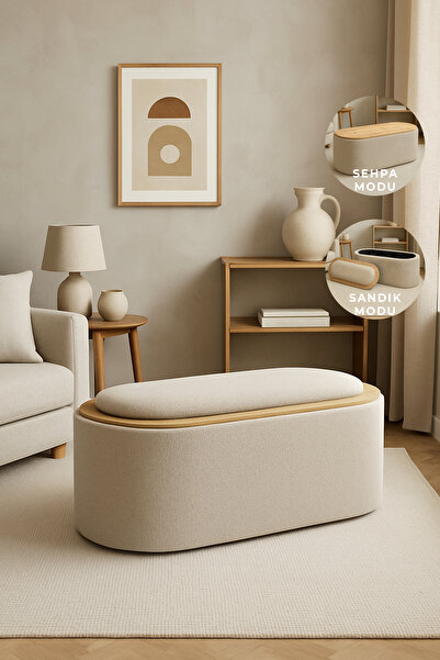 Zem Contes Bohem Sandıklı Orta Sehpa Puf/Bench , Sütlü Kahve