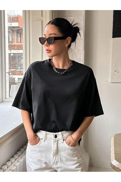 GENIUS STORE Women's Oversize T-Shirt Cotton Printed T-Shirt Ki̇nd-Oversi̇ze