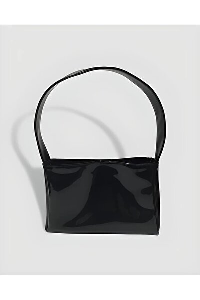 YMZBAG Μαύρη γυναικεία λουστρίνι τσάντα μεσαίου μεγέθους