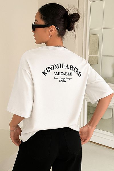 GENIUS STORE Women's Oversize T-Shirt Cotton Printed T-Shirt Ki̇nd-Oversi̇ze
