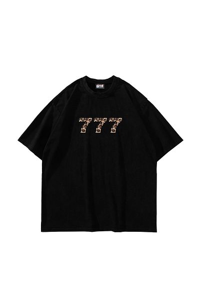 Sekizbiraltı 777 Leopard Printed Oversize Unisex Premium Μαύρο Tshirt