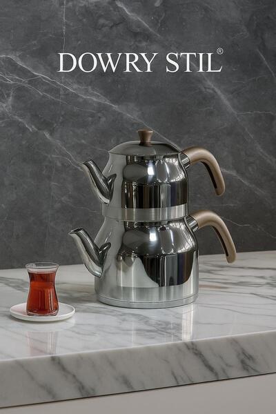 DOWRY STİL فلوريلا عائلة كبيرة الحجم ستانلس ستيل 1.6-3.0 لتر. طقم إبريق الشاي