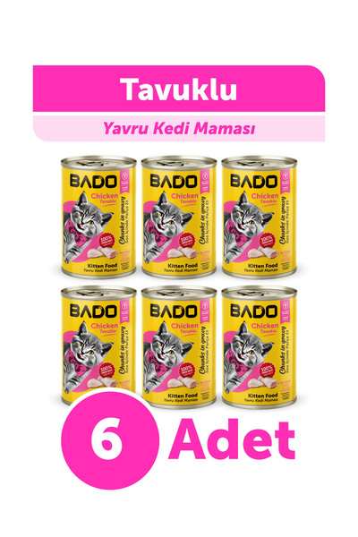 Bado Yavru Kedi Yaş Maması Tavuk Etli 400GR 6Lı