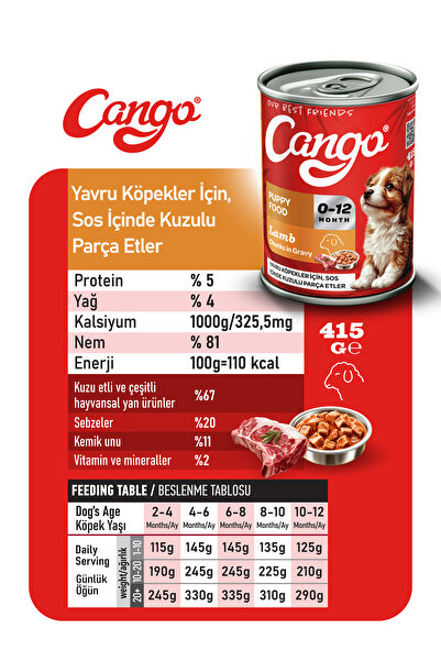 Cango Yavru Yaş Köpek Maması Kuzu Etli 415gr 6lı