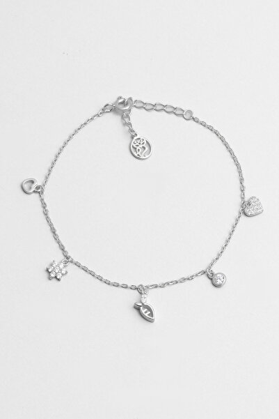 So CHIC... Şanslı Kalp 18 Ayar Beyaz Altın Kaplama 19 Cm Gümüş Minimal Bileklik