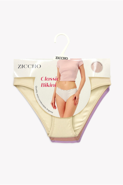 ZICCHO 3'lü Paket Fitilli Pamuk Kumaş Külot Set