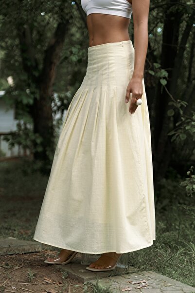 BOHEMAİ Sera Pile Detail Yellow Long Skirt