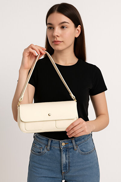 Satuna Kadın Krem Renk Kol ve Omuz Çantası - Günlük Düz Model